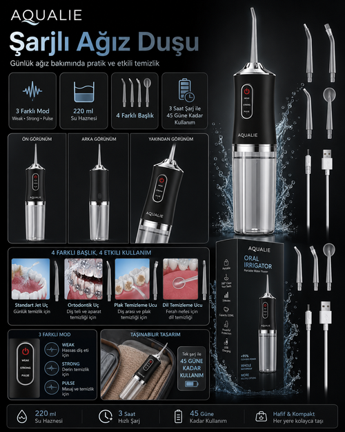 AQUALIE AKTIVE Pro Şarjlı Ağız Duşu