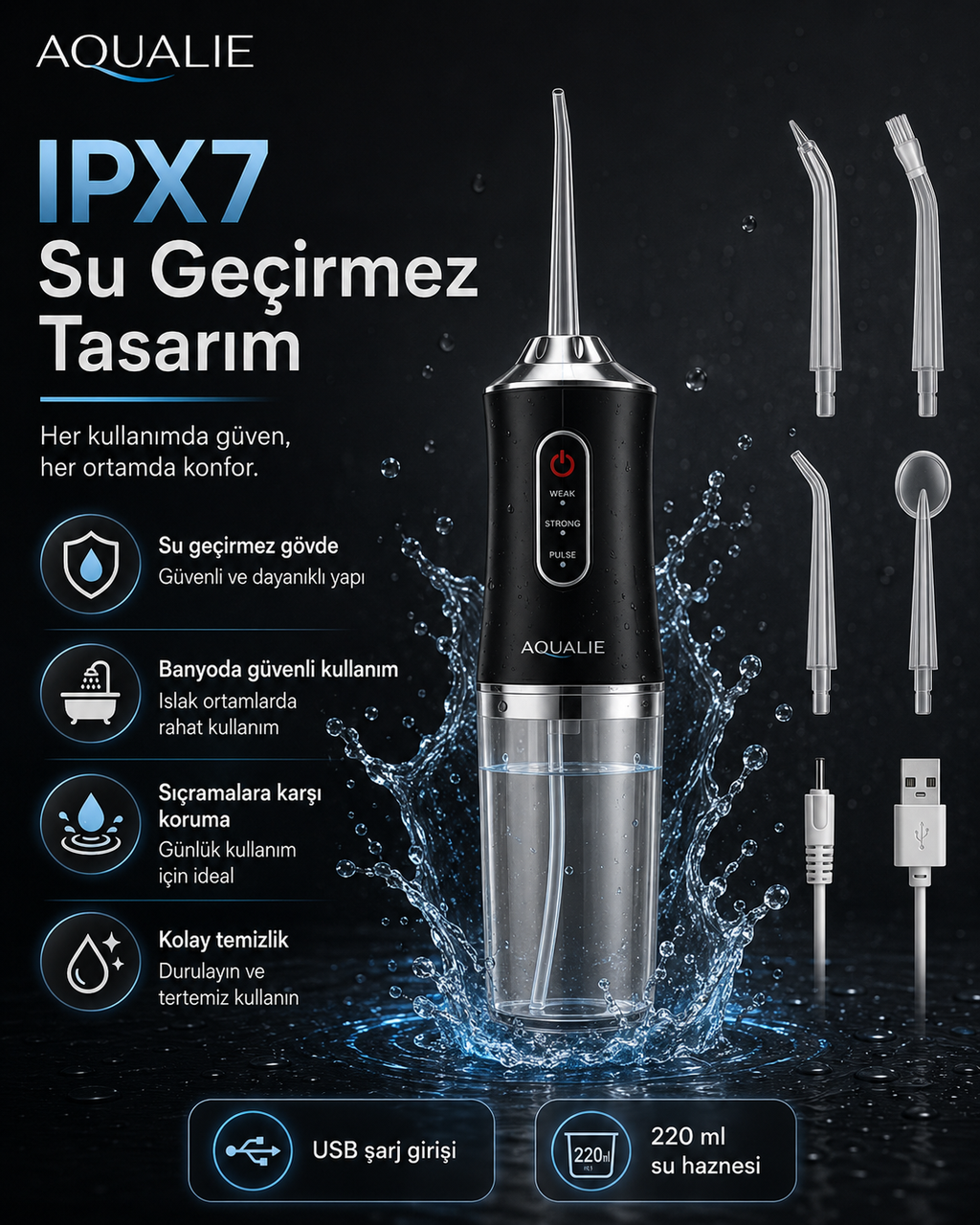 AQUALIE AKTIVE Pro Şarjlı Ağız Duşu