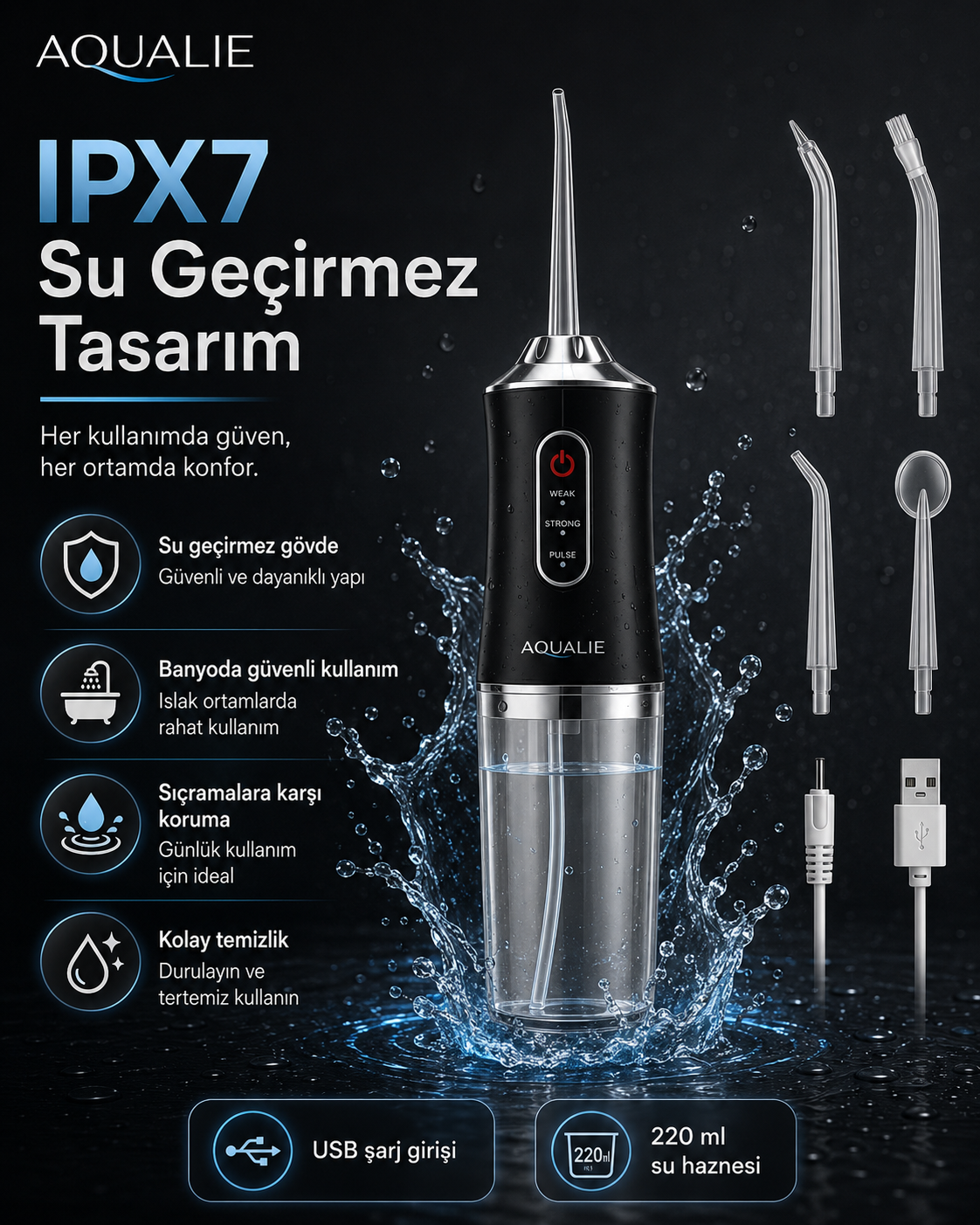 AQUALIE AKTIVE Pro Şarjlı Ağız Duşu