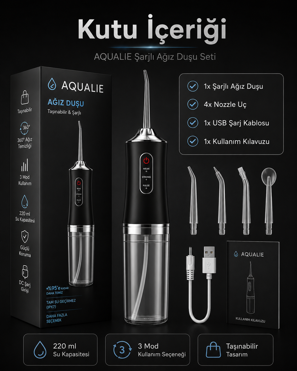 AQUALIE AKTIVE Pro Şarjlı Ağız Duşu